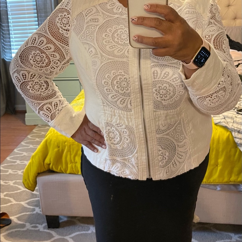 INC Linen and Lace Blazer white size 2x